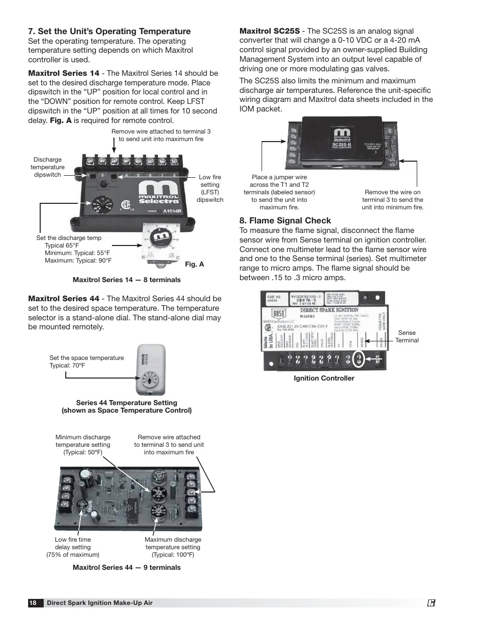 Set the unit’s operating temperature, Flame signal check | Greenheck DG / DGX with Direct Spark (470652) User Manual | Page 18 / 40