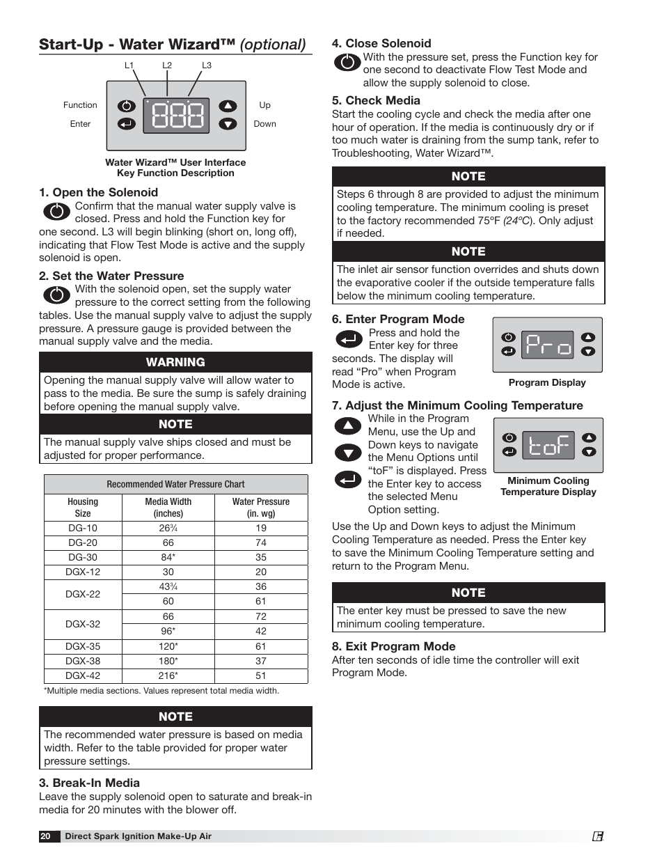 Start-up - water wizard™ (optional) | Greenheck DG / DGX with Direct Spark (470652) User Manual | Page 20 / 40