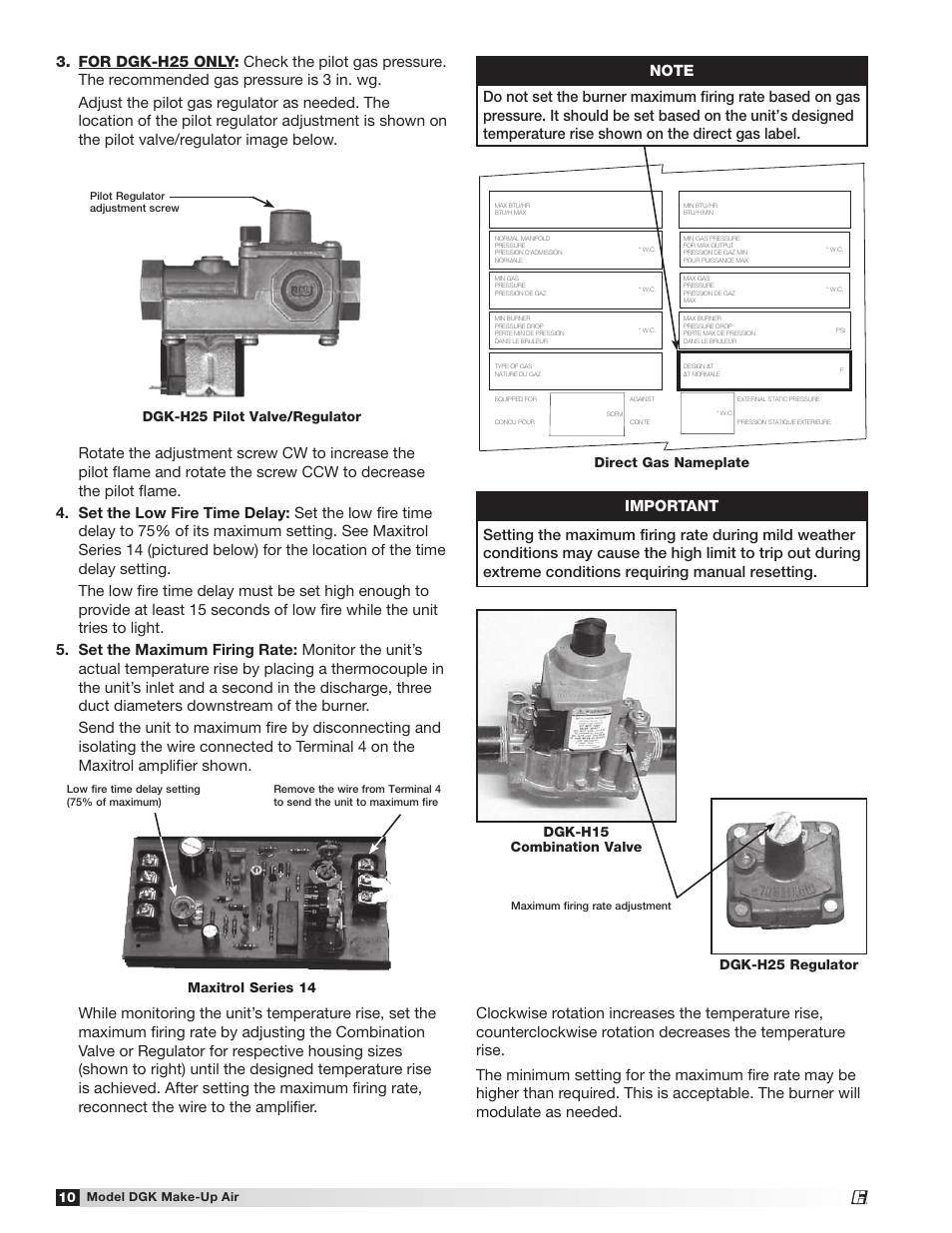 Maxitrol series 14, Direct gas nameplate, Dgk-h25 regulator | Greenheck DGK (468695) User Manual | Page 10 / 20