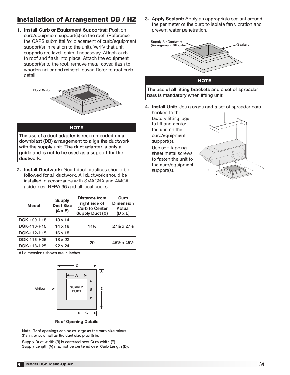 Installation of arrangement db / hz | Greenheck DGK (468695) User Manual | Page 4 / 20
