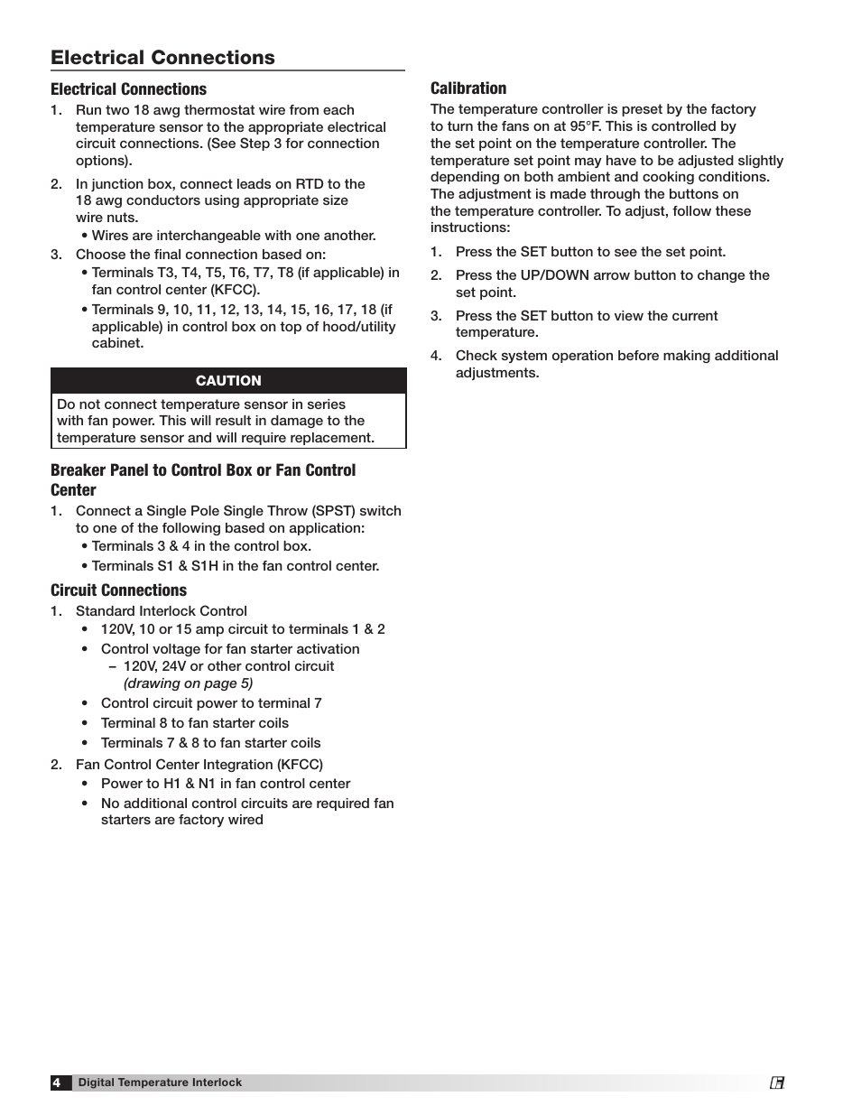 Electrical connections | Greenheck Digital Temperature Interlock (474750 IOM) (Pre November 2012) User Manual | Page 4 / 8