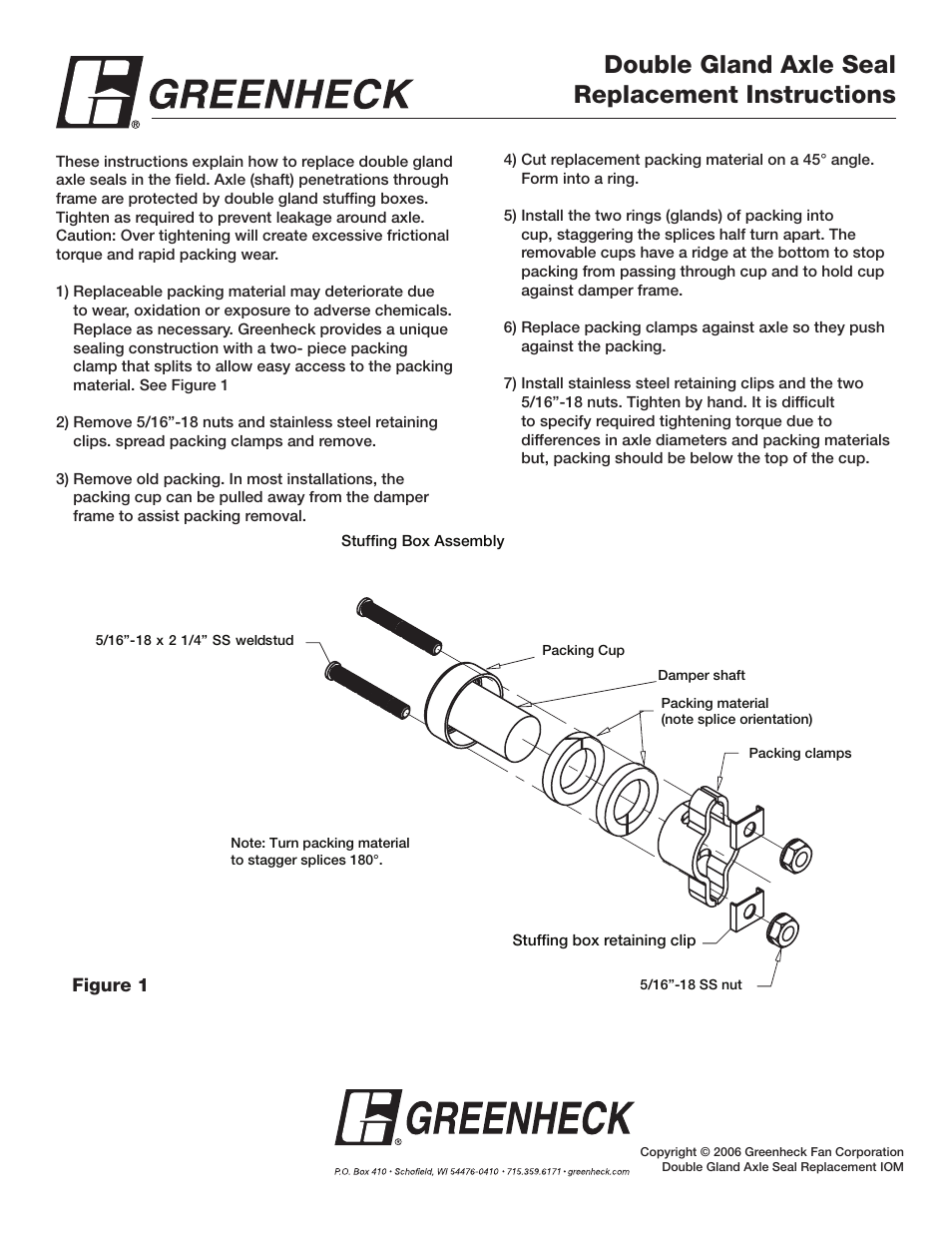 Greenheck Double Gland Axle Seal Replacement User Manual | 1 page