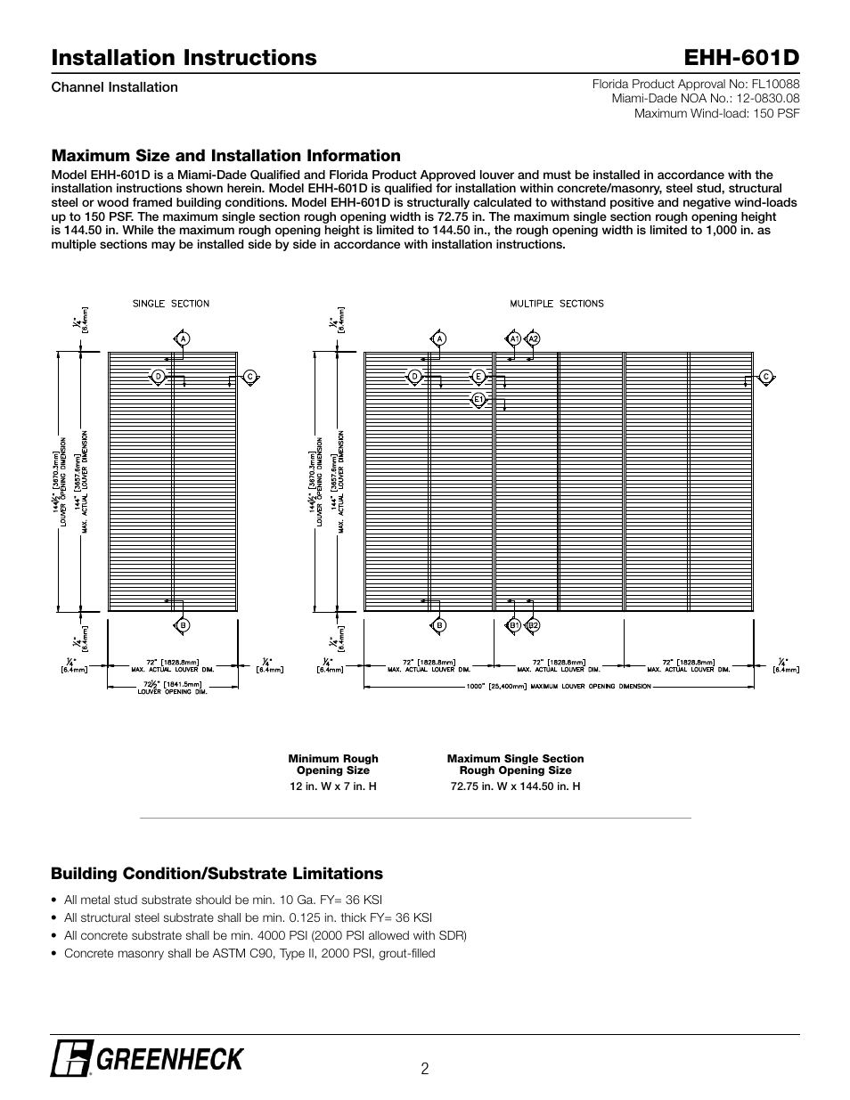 Installation instructions ehh-601d | Greenheck EHH-601D, Channel Installation (474643) User Manual | Page 2 / 10