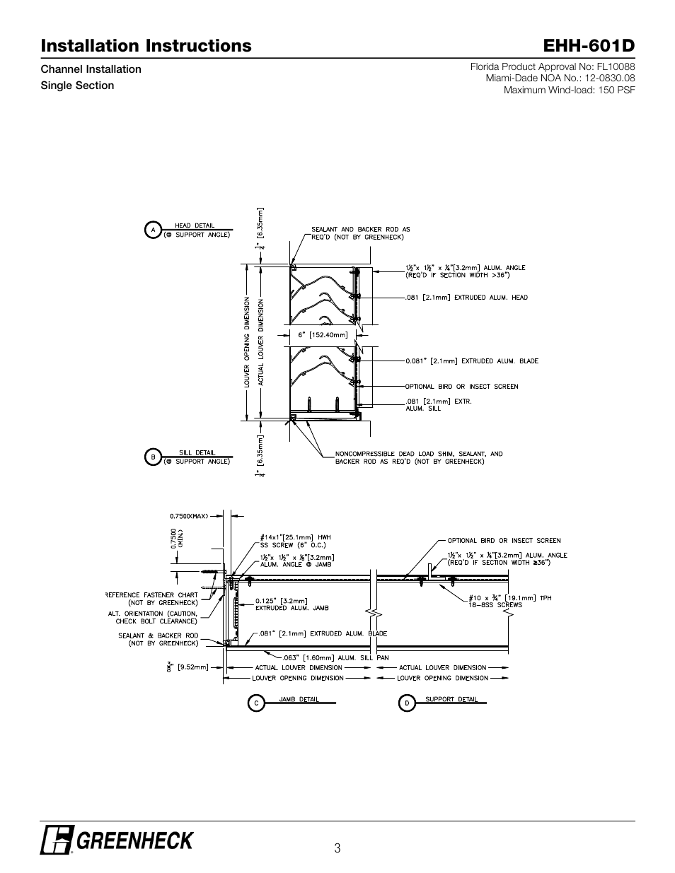 Installation instructions ehh-601d | Greenheck EHH-601D, Channel Installation (474643) User Manual | Page 3 / 10