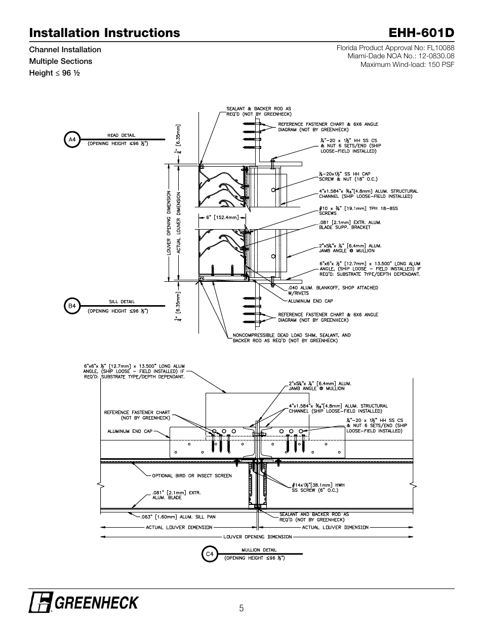 Installation instructions ehh-601d | Greenheck EHH-601D, Channel Installation (474643) User Manual | Page 5 / 10