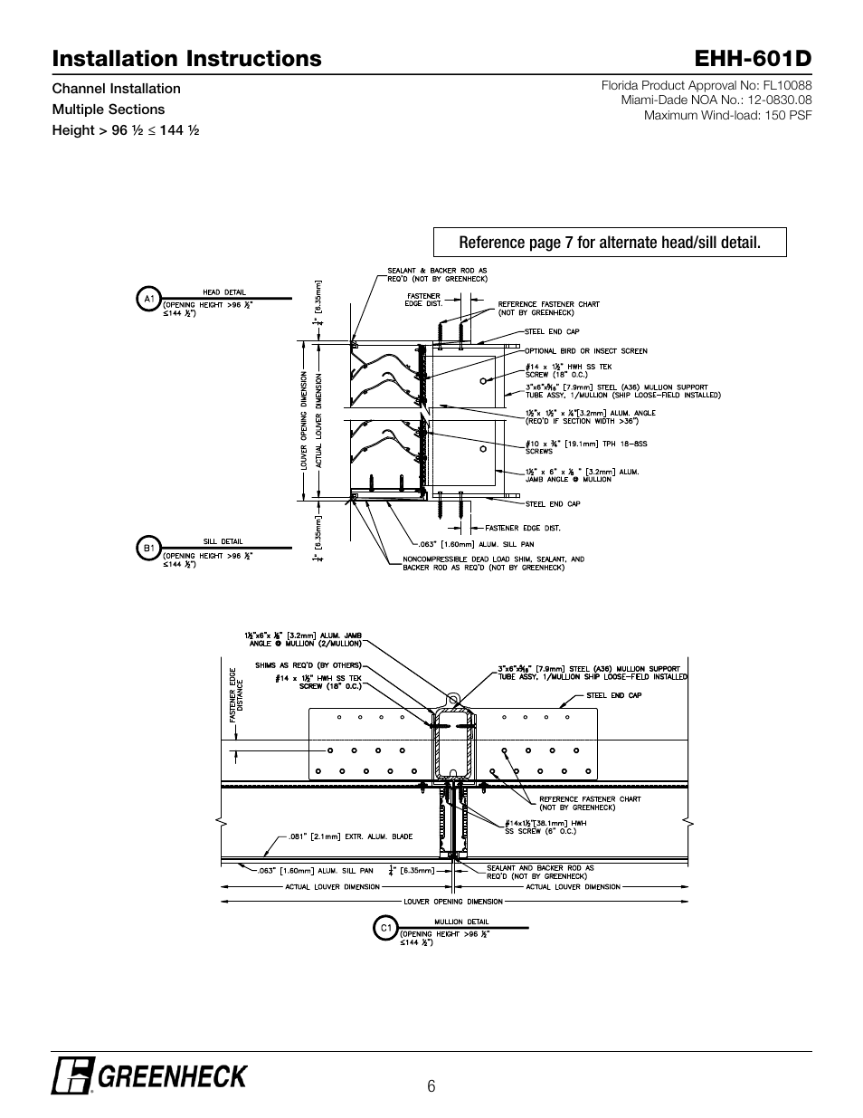 Installation instructions ehh-601d | Greenheck EHH-601D, Channel Installation (474643) User Manual | Page 6 / 10