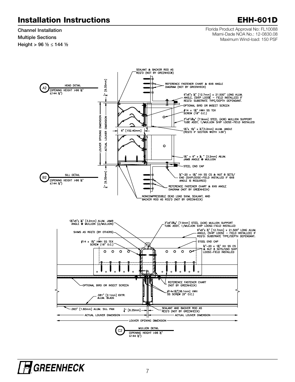 Installation instructions ehh-601d | Greenheck EHH-601D, Channel Installation (474643) User Manual | Page 7 / 10