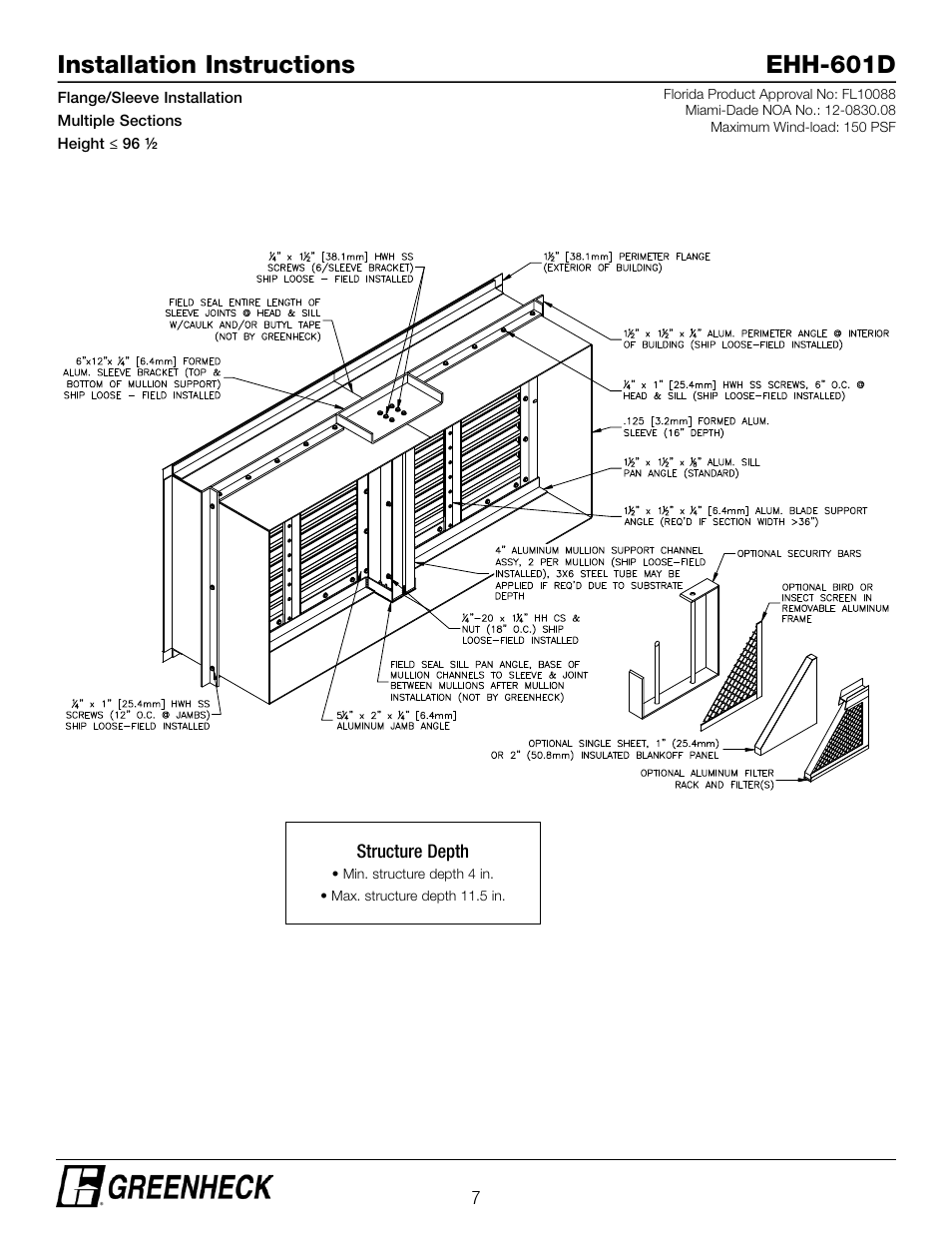 Installation instructions ehh-601d | Greenheck EHH-601D, Flange/Sleeve Installation (474641) User Manual | Page 7 / 8