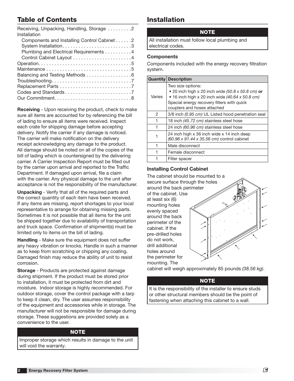 Greenheck Energy Recovery Filter Hood System User Manual | Page 2 / 8