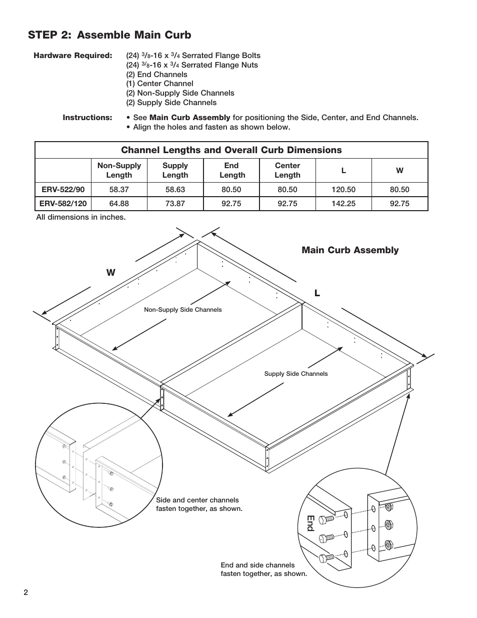 Step 2: assemble main curb | Greenheck ERV-522/90 Curbs (460988) User Manual | Page 2 / 4