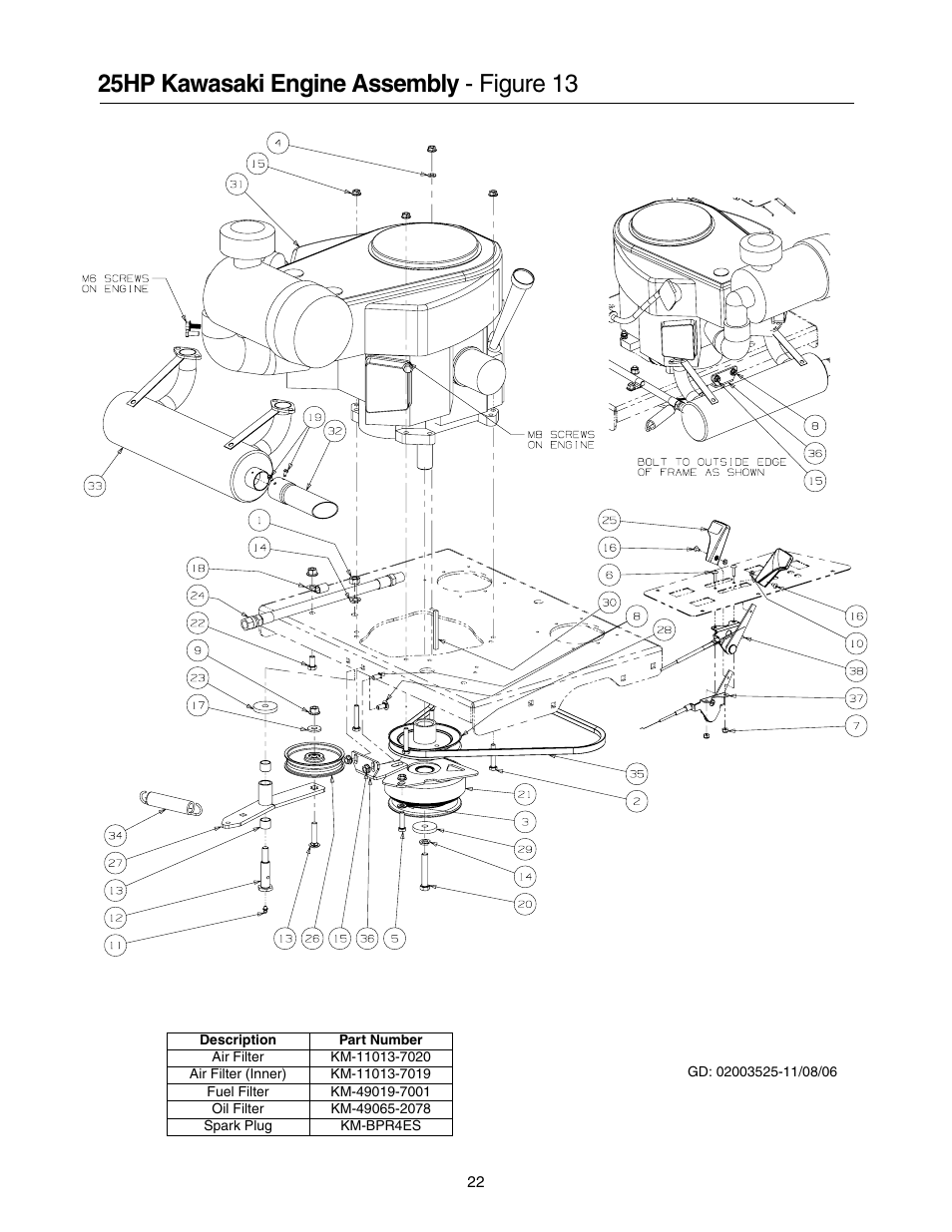 25hp kawasaki engine assembly - figure 13 | Cub Cadet 53AI8CTX750 User Manual | Page 22 / 32