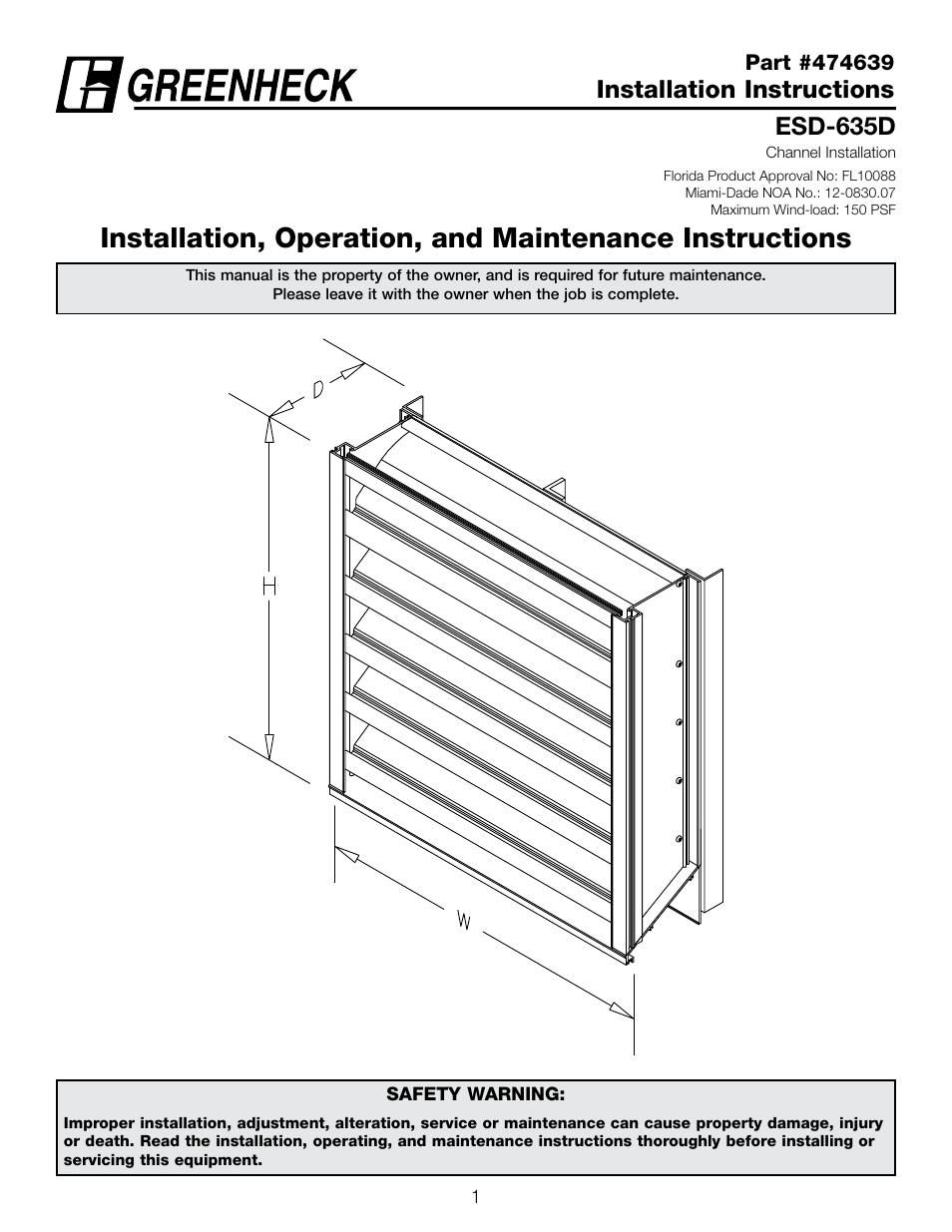 Greenheck ESD-635D, Chanel Installation (474639) User Manual | 10 pages