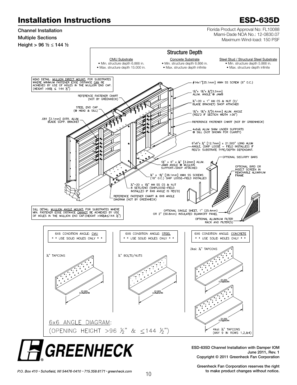 Installation instructions esd-635d, Structure depth | Greenheck ESD-635D, Chanel Installation (474639) User Manual | Page 10 / 10