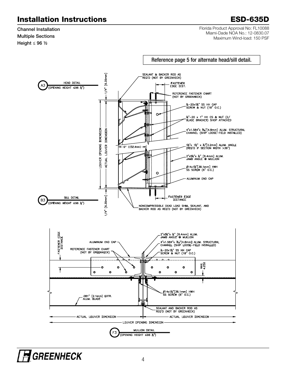 Installation instructions esd-635d | Greenheck ESD-635D, Chanel Installation (474639) User Manual | Page 4 / 10