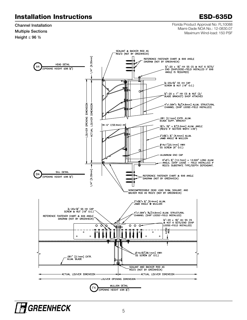 Installation instructions esd-635d | Greenheck ESD-635D, Chanel Installation (474639) User Manual | Page 5 / 10