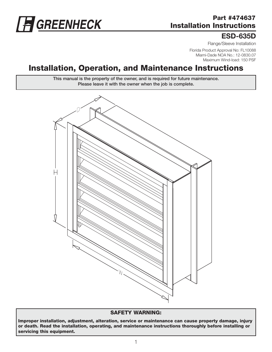 Greenheck ESD-635D, Flange/Sleeve Installation (474637) User Manual | 8 pages