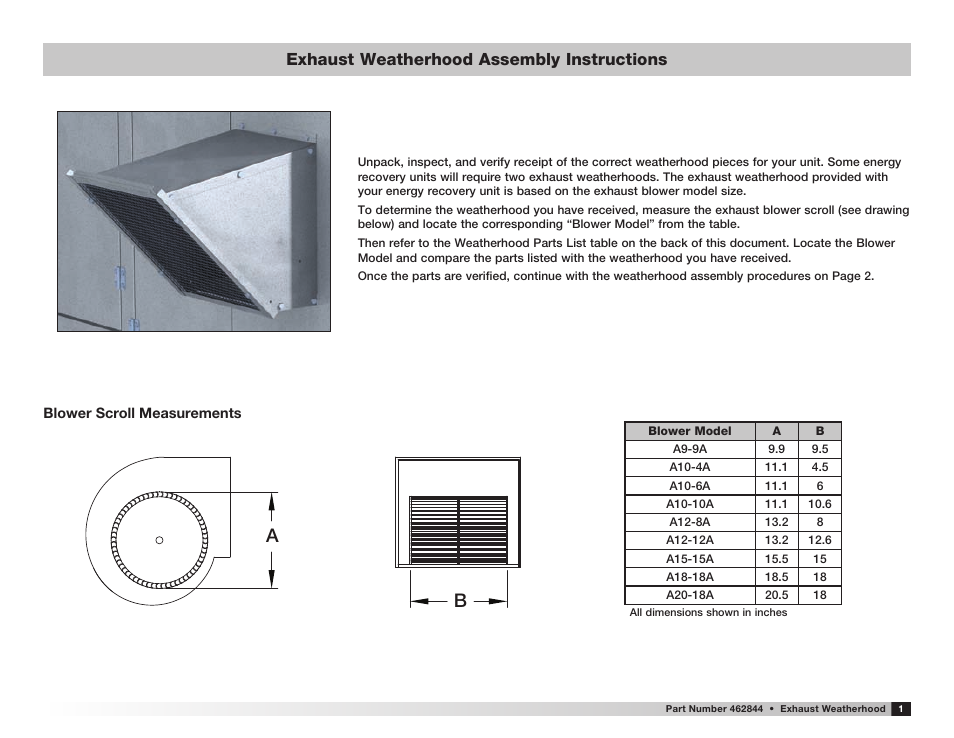 Greenheck Exhaust Weatherhood, ERV, ERH, ERCH and APEX (462844) User Manual | 2 pages