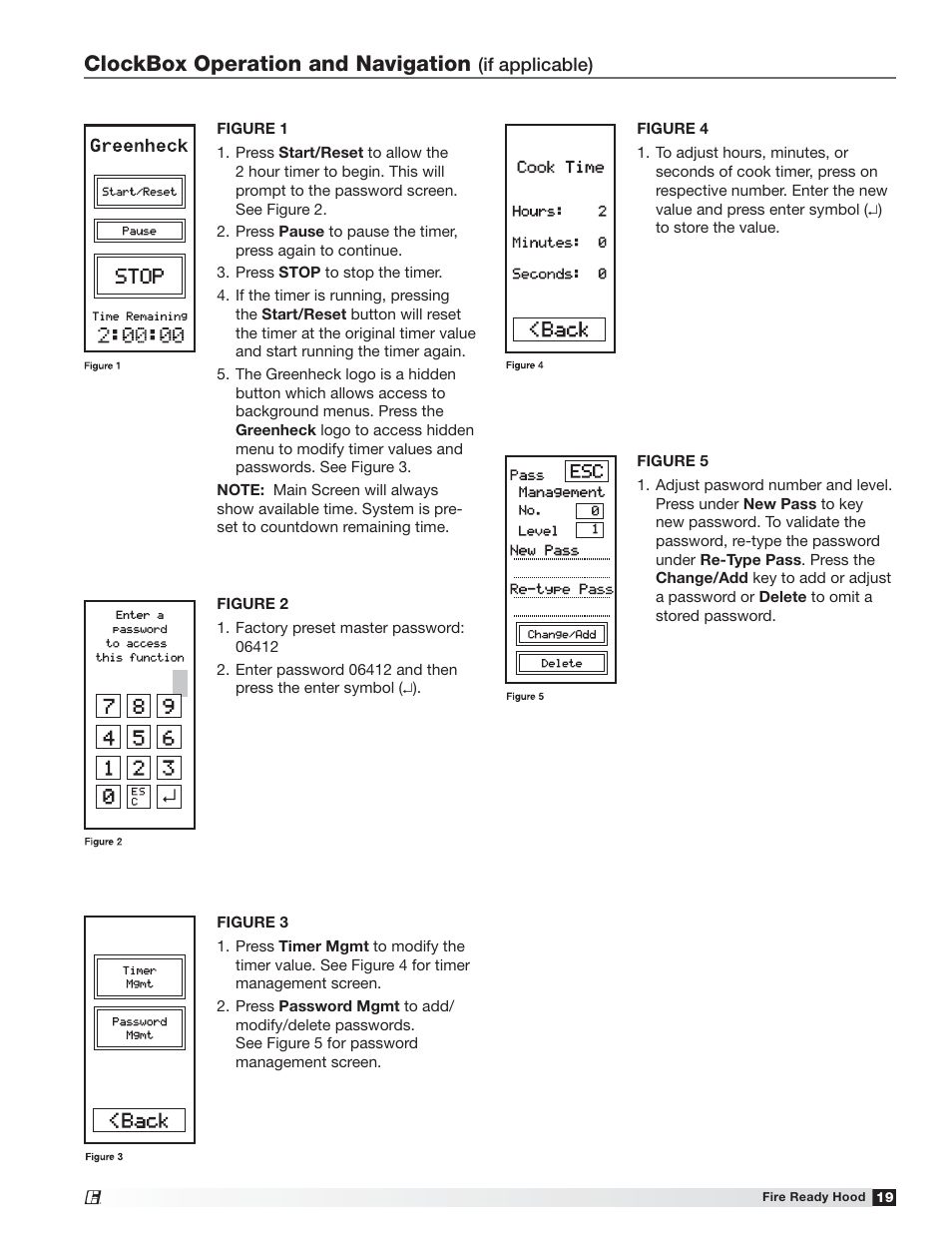 Clockbox operation and navigation | Greenheck Fire Ready Hood - GRRS User Manual | Page 19 / 28