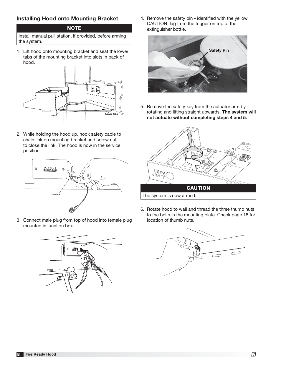Installing hood onto mounting bracket, Caution | Greenheck Fire Ready Hood - GRRS User Manual | Page 8 / 28