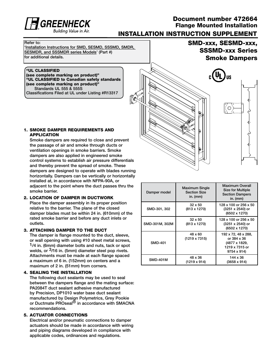 Greenheck Flange Mounted (472664) User Manual | 2 pages