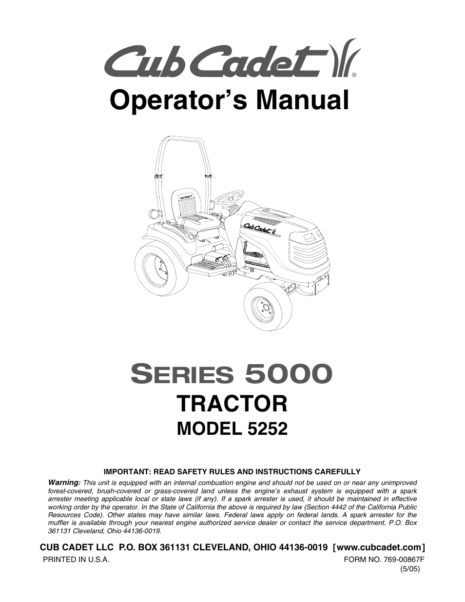 Cub Cadet SERIES 5000 5252 User Manual | 48 pages