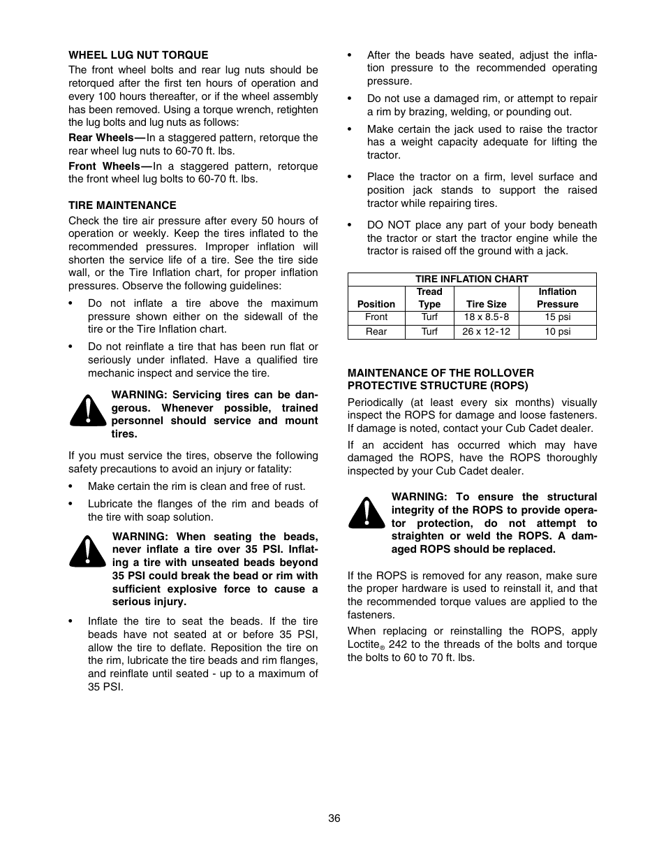 Cub Cadet SERIES 5000 5252 User Manual | Page 36 / 48