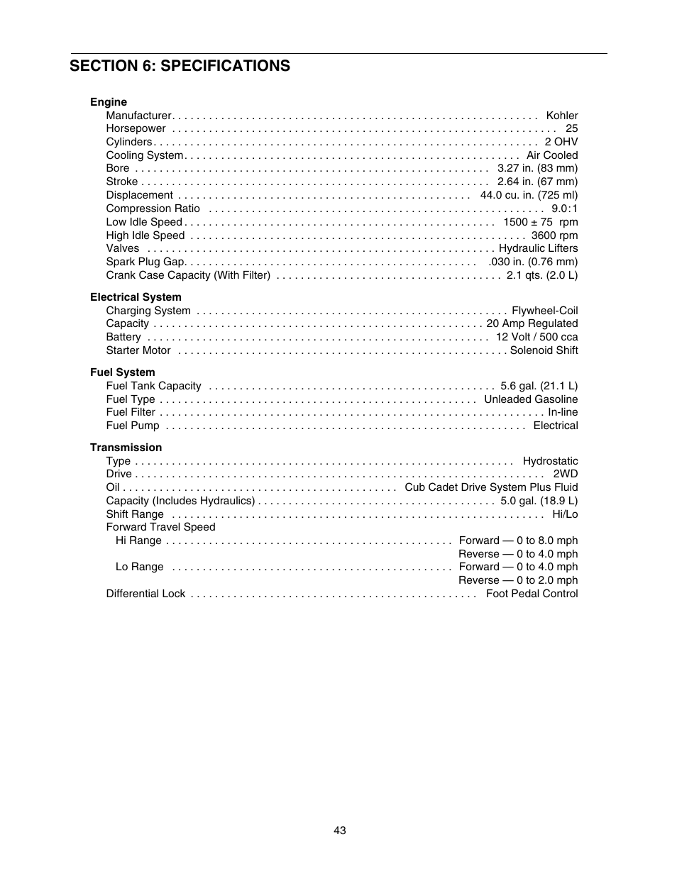 Cub Cadet SERIES 5000 5252 User Manual | Page 43 / 48