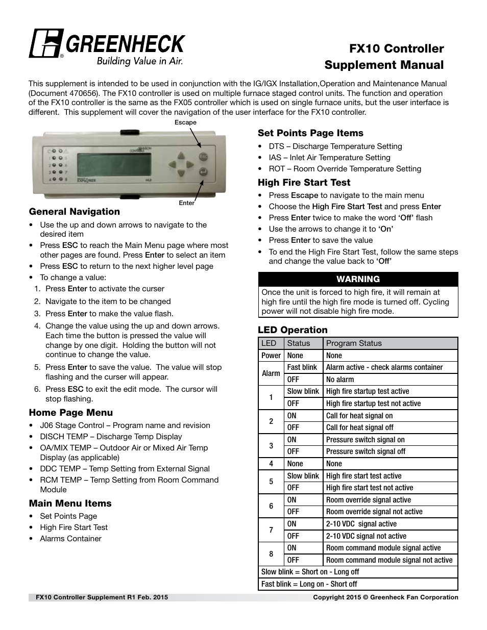 Greenheck FX10 Controllwe User Manual | 1 page