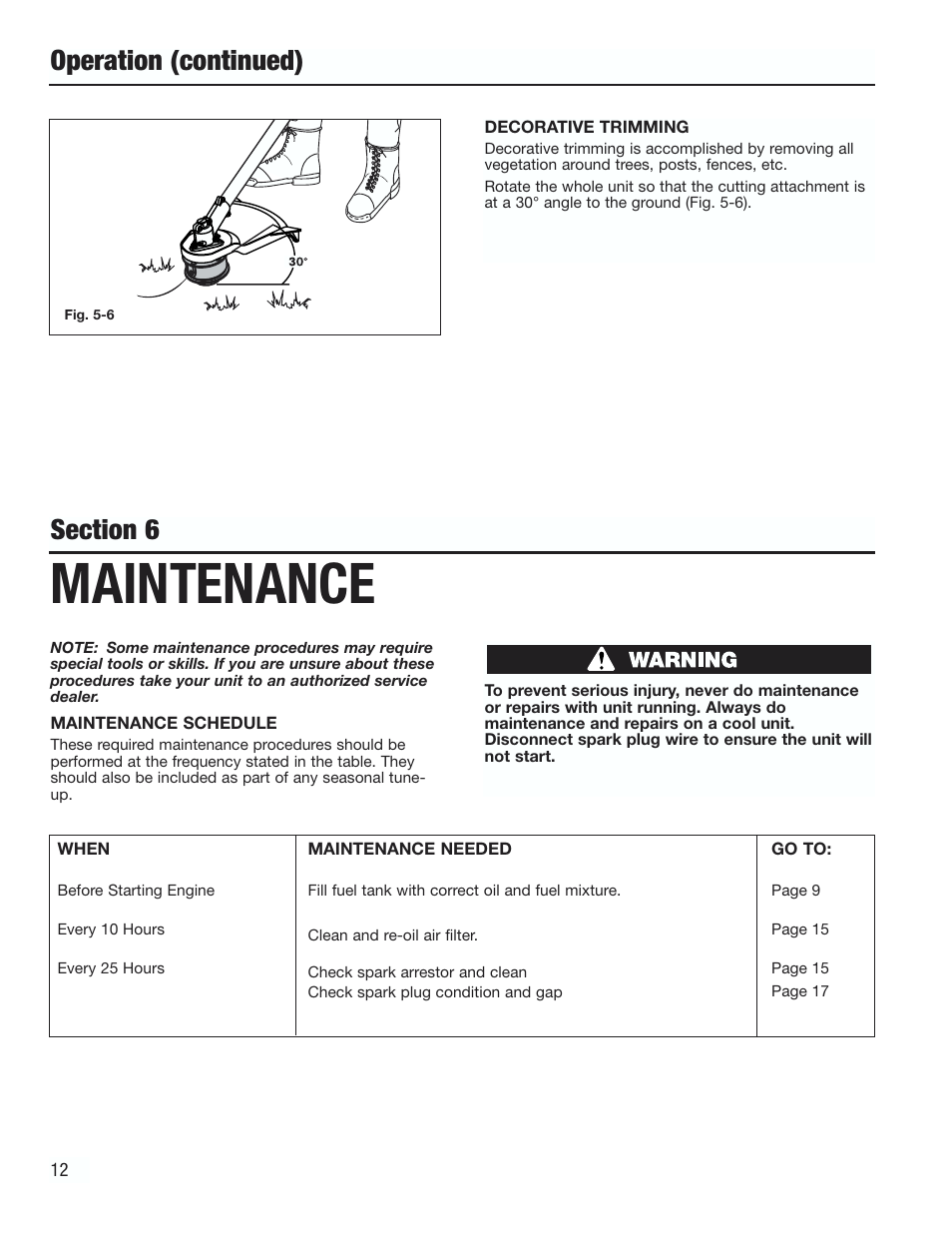 Maintenance, Operation (continued) | Cub Cadet CC3000 User Manual | Page 12 / 60