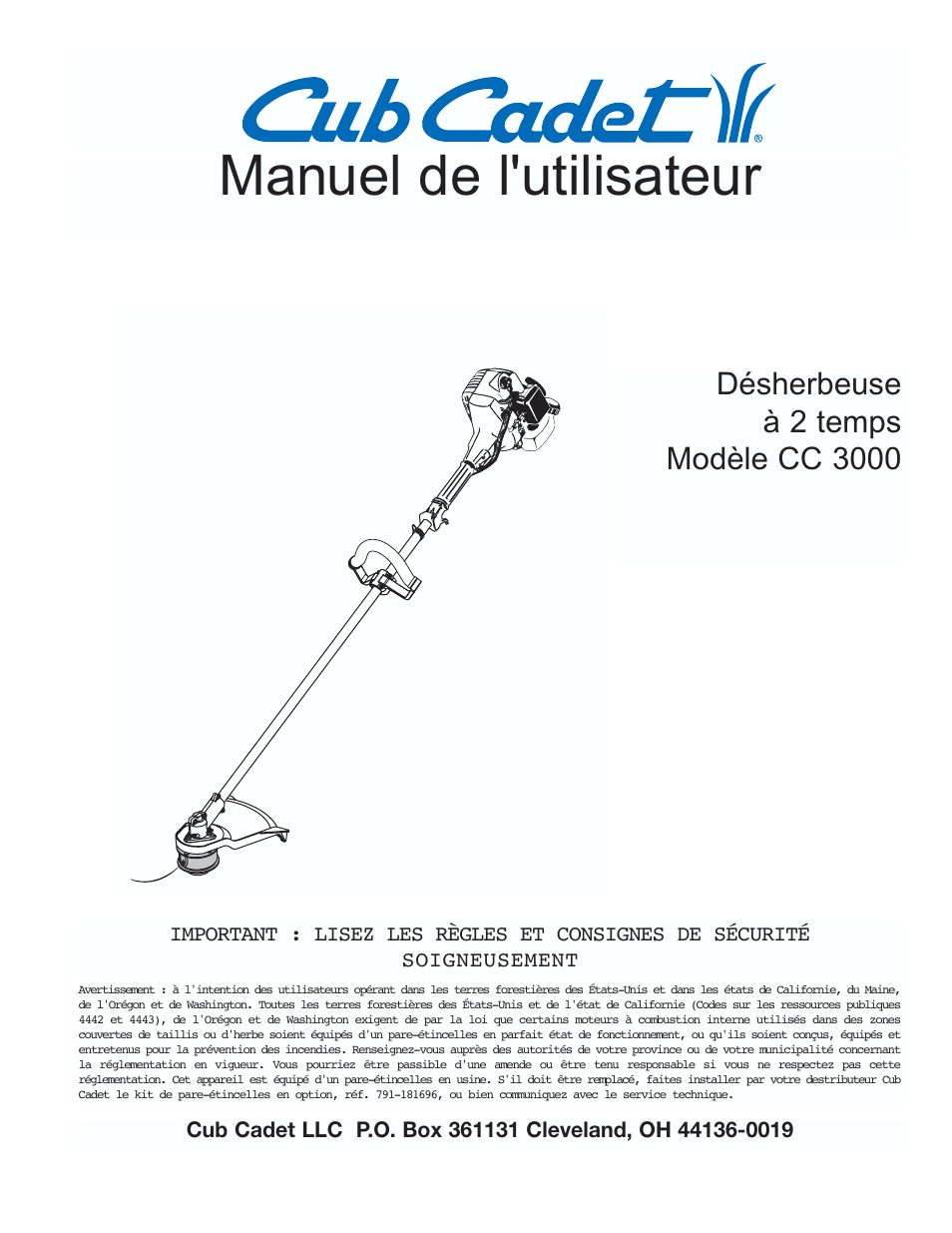 Manuel de l'utilisateur | Cub Cadet CC3000 User Manual | Page 21 / 60