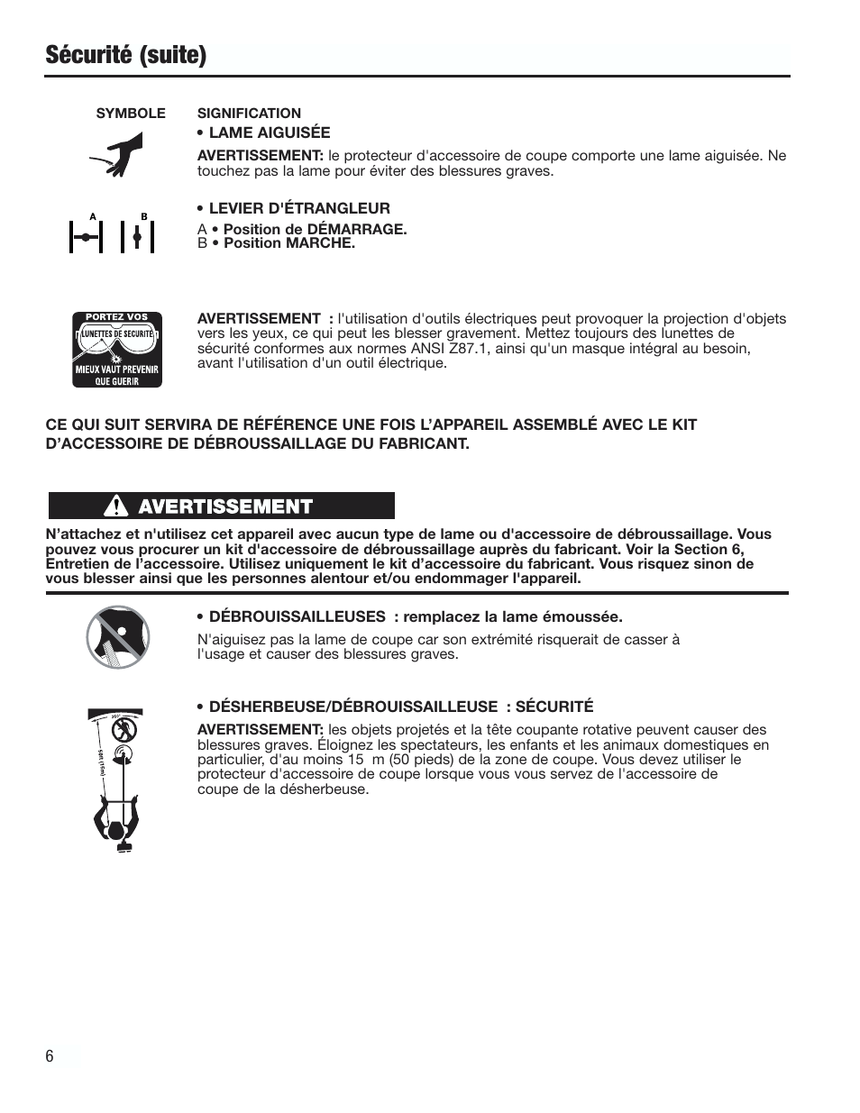 Sécurité (suite) | Cub Cadet CC3000 User Manual | Page 26 / 60