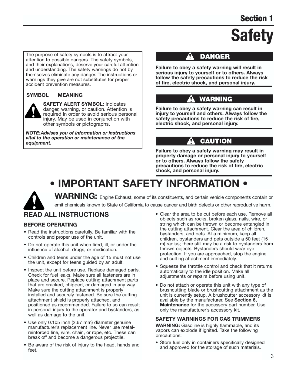 Safety, Important safety information, Warning | Cub Cadet CC3000 User Manual | Page 3 / 60