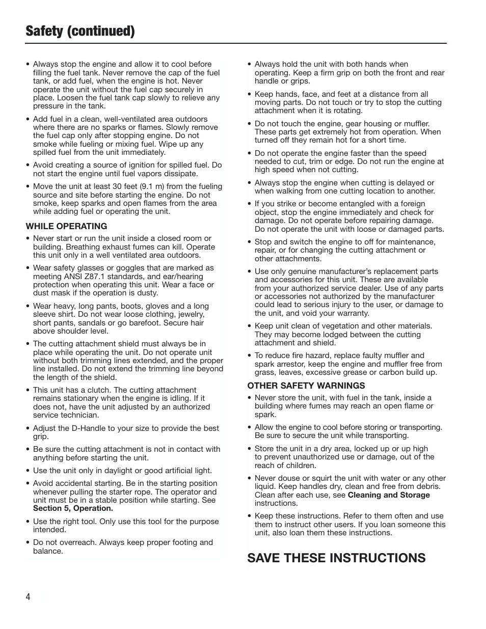 Safety (continued), Save these instructions | Cub Cadet CC3000 User Manual | Page 4 / 60
