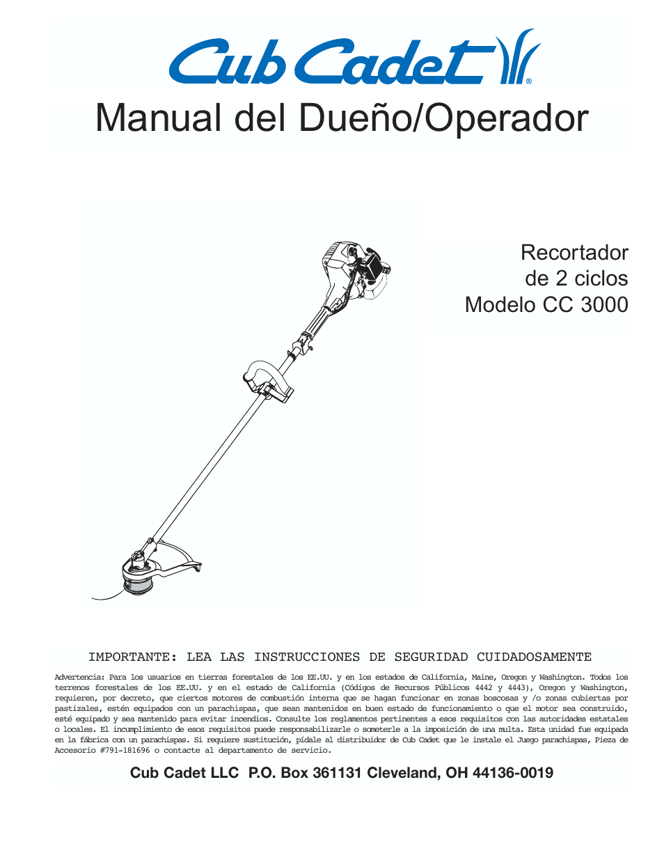 Manual del dueño/operador | Cub Cadet CC3000 User Manual | Page 41 / 60