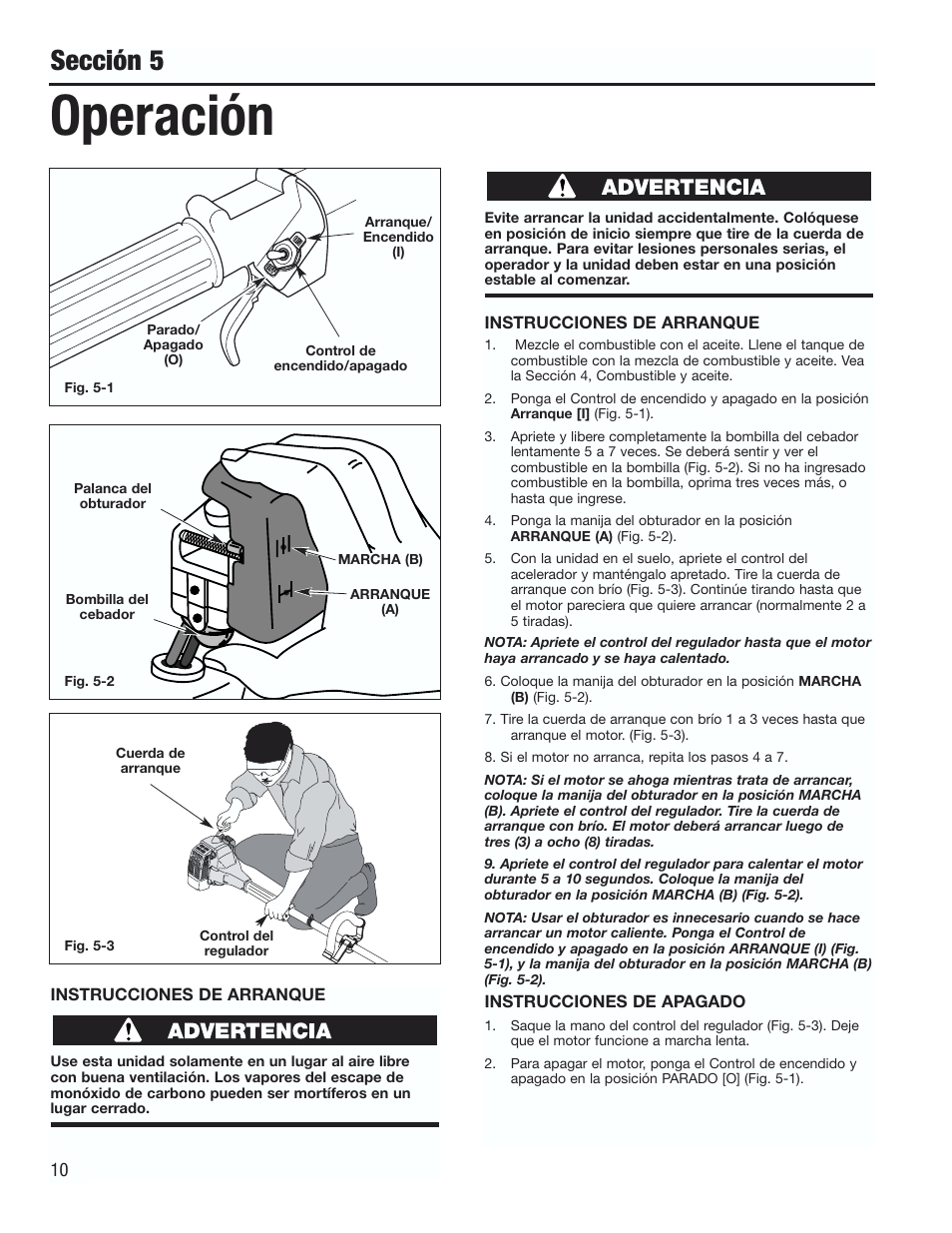 Operación, Sección 5 | Cub Cadet CC3000 User Manual | Page 50 / 60