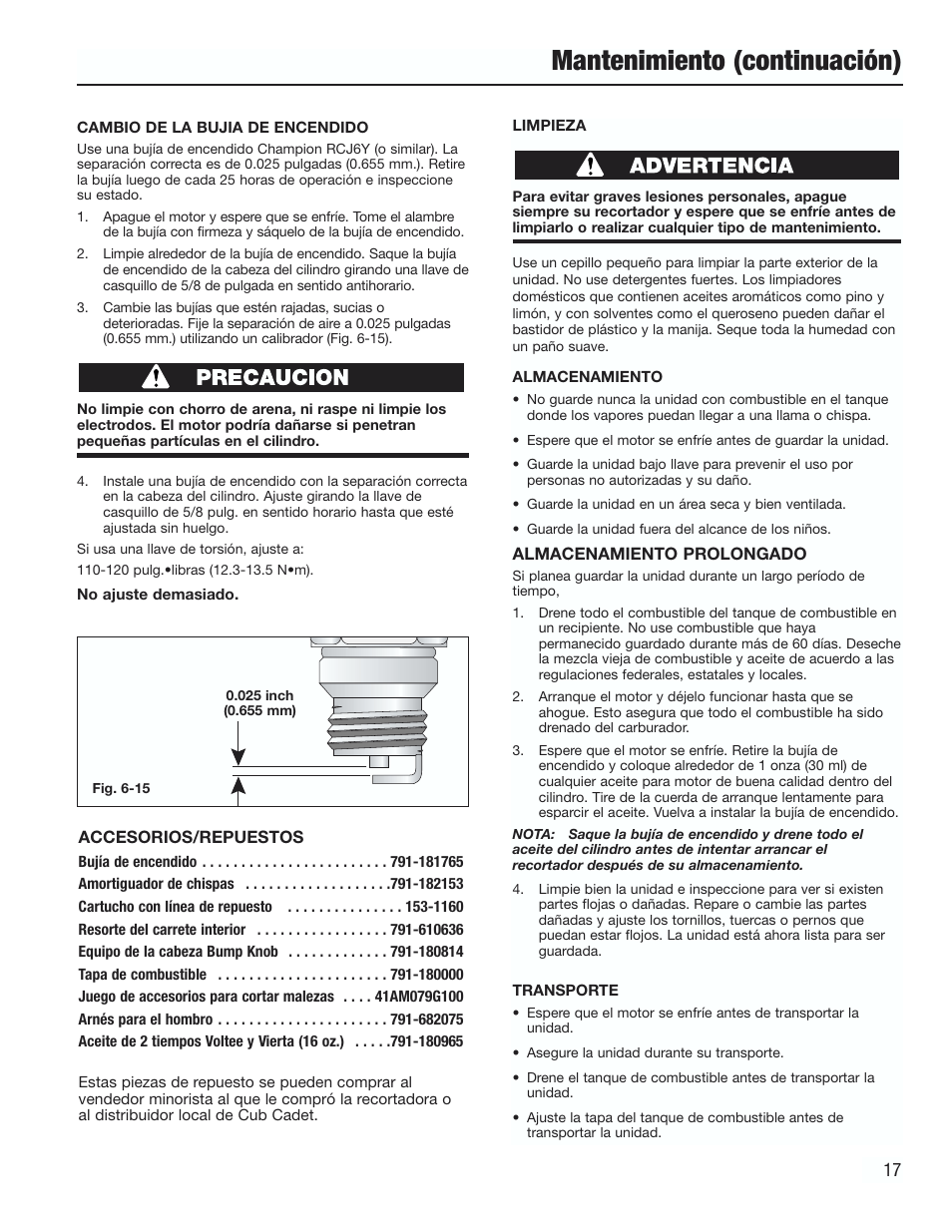 Mantenimiento (continuación) | Cub Cadet CC3000 User Manual | Page 57 / 60