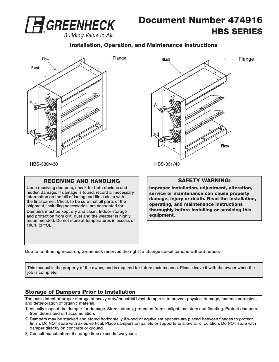 Greenheck HBS Series (474916) User Manual | 6 pages