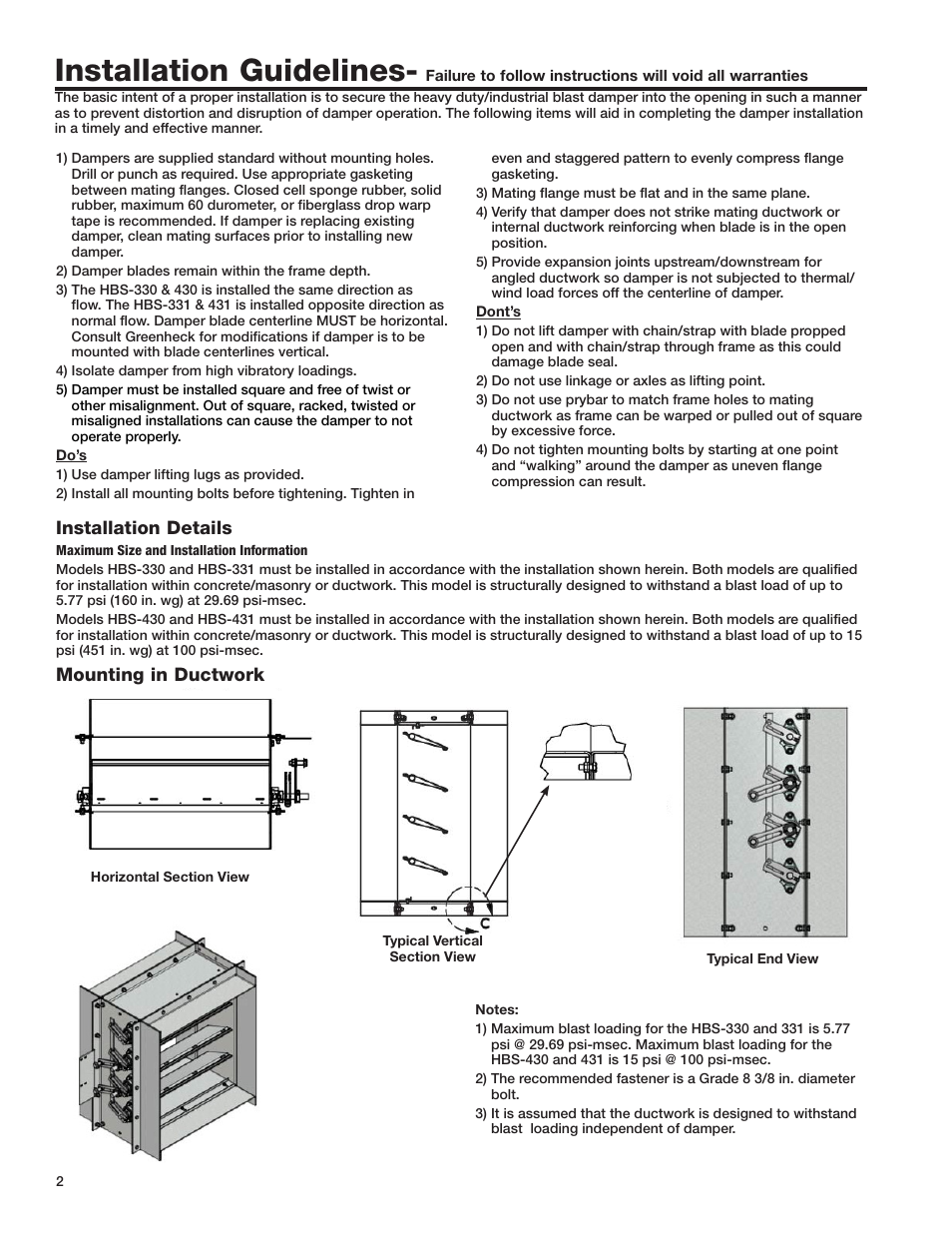 Installation guidelines | Greenheck HBS Series (474916) User Manual | Page 2 / 6