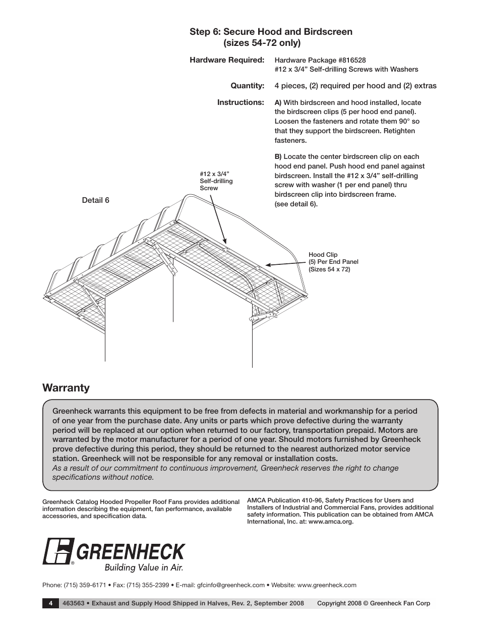 Warranty | Greenheck Hooded Propeller Fans (463563) User Manual | Page 4 / 4