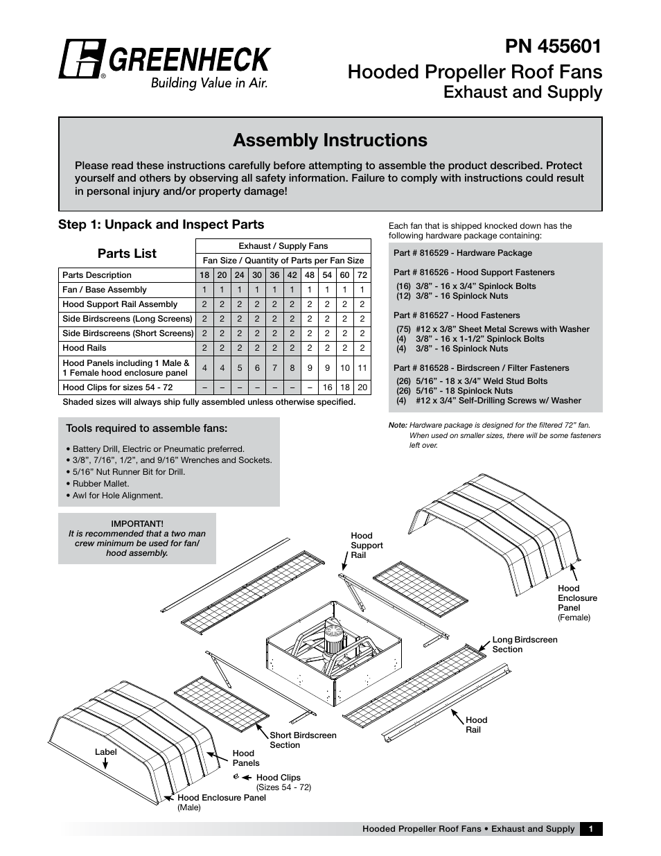Greenheck Hooded Propeller Fans Exhaust and Supply (455601) User Manual | 4 pages