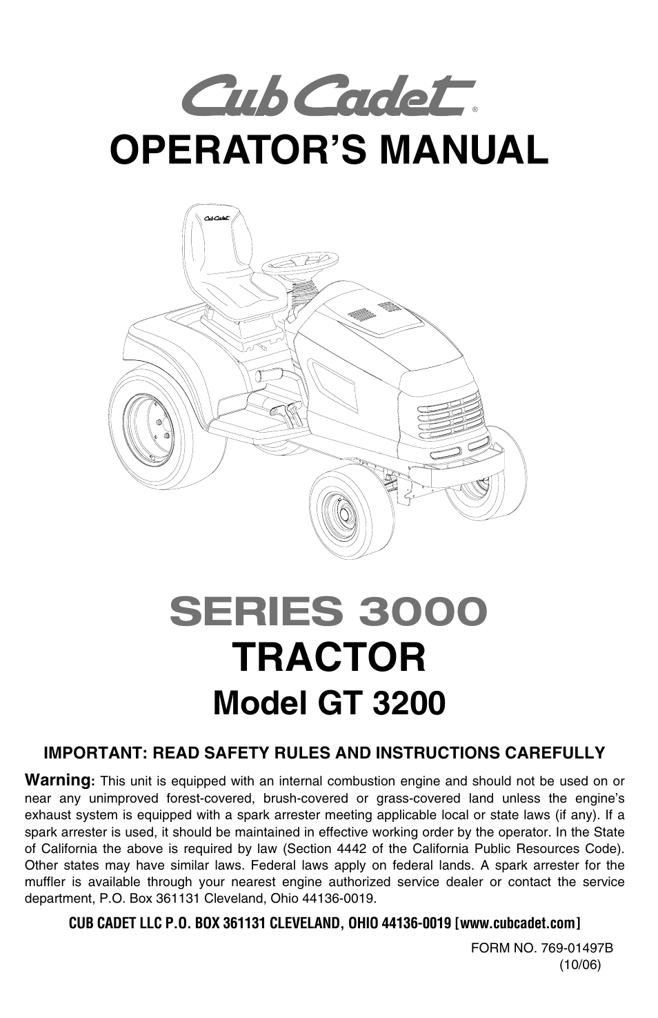 Cub Cadet SERIES 3000 GT 3200 User Manual | 44 pages