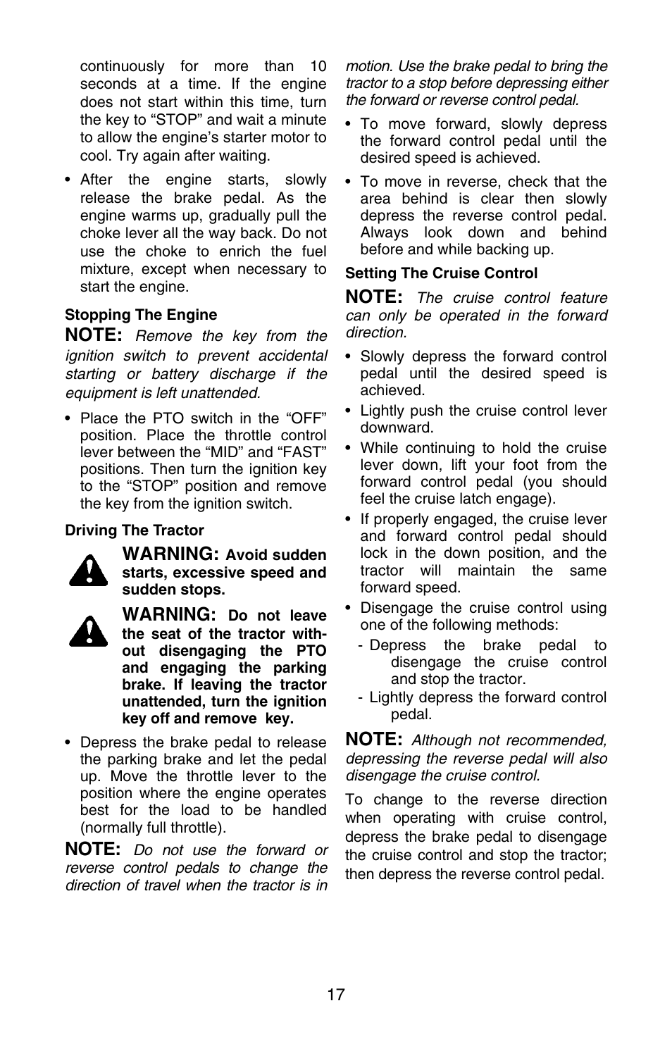 Warning | Cub Cadet SERIES 3000 GT 3200 User Manual | Page 17 / 44