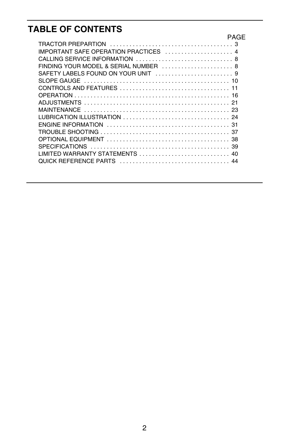 Cub Cadet SERIES 3000 GT 3200 User Manual | Page 2 / 44