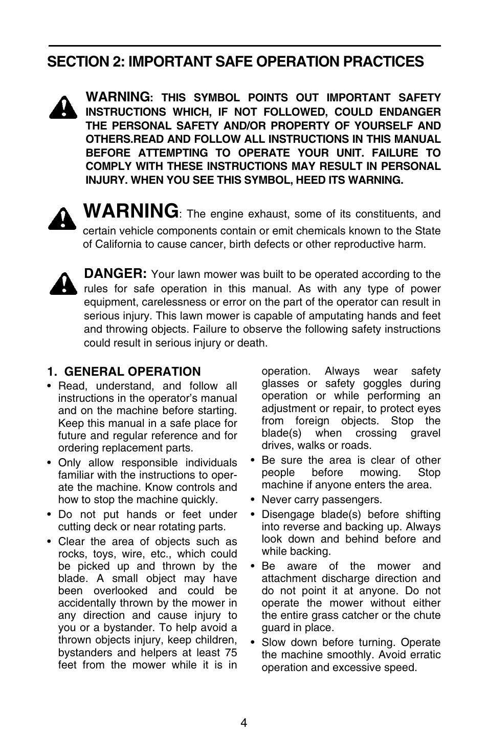 Warning, Danger | Cub Cadet SERIES 3000 GT 3200 User Manual | Page 4 / 44