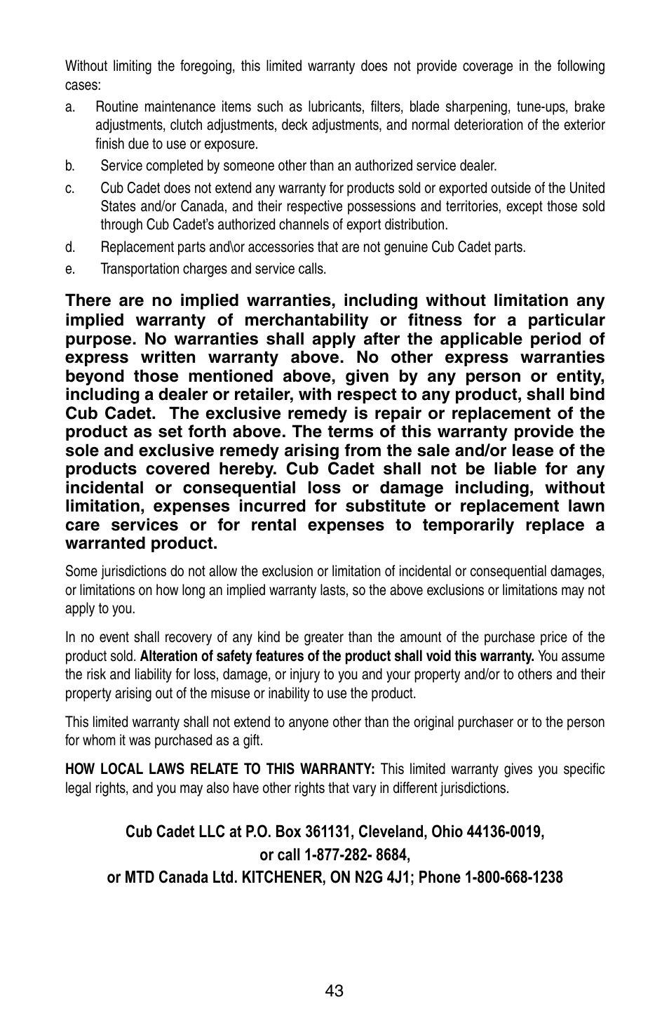 Cub Cadet SERIES 3000 GT 3200 User Manual | Page 43 / 44