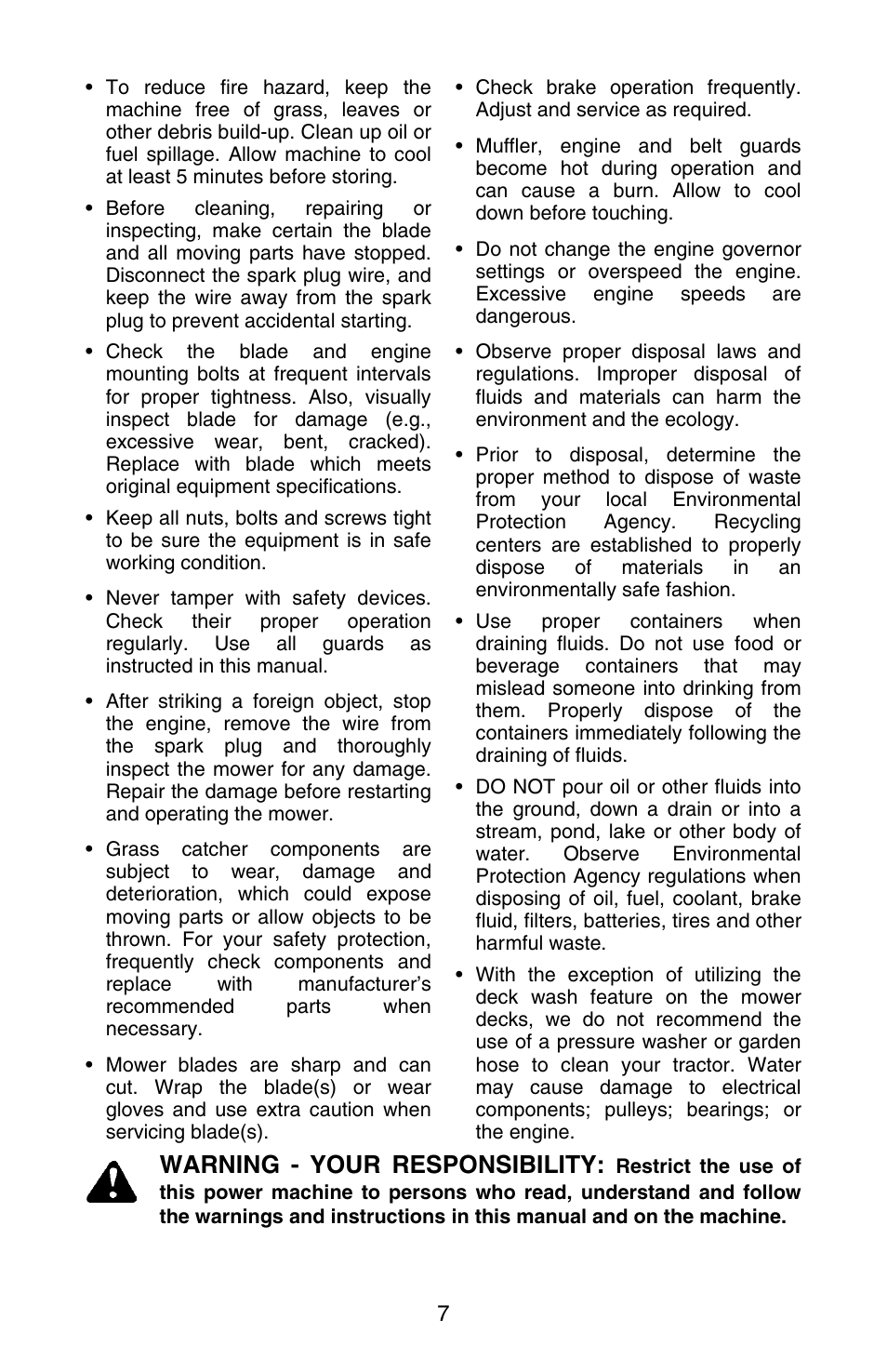 Warning - your responsibility | Cub Cadet SERIES 3000 GT 3200 User Manual | Page 7 / 44