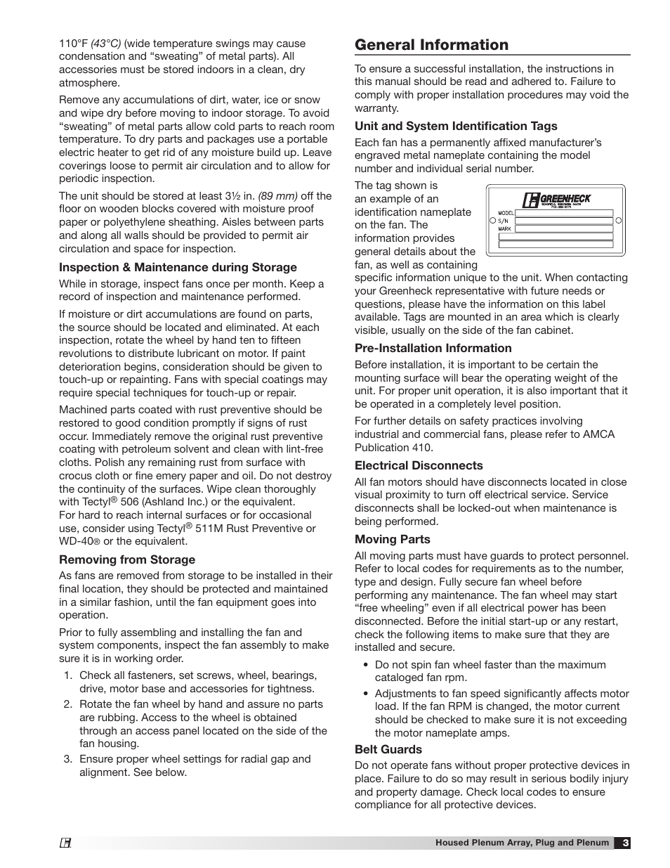 General information | Greenheck Housed Plenum Array , Plug and Plenum Fans (475405) User Manual | Page 3 / 16