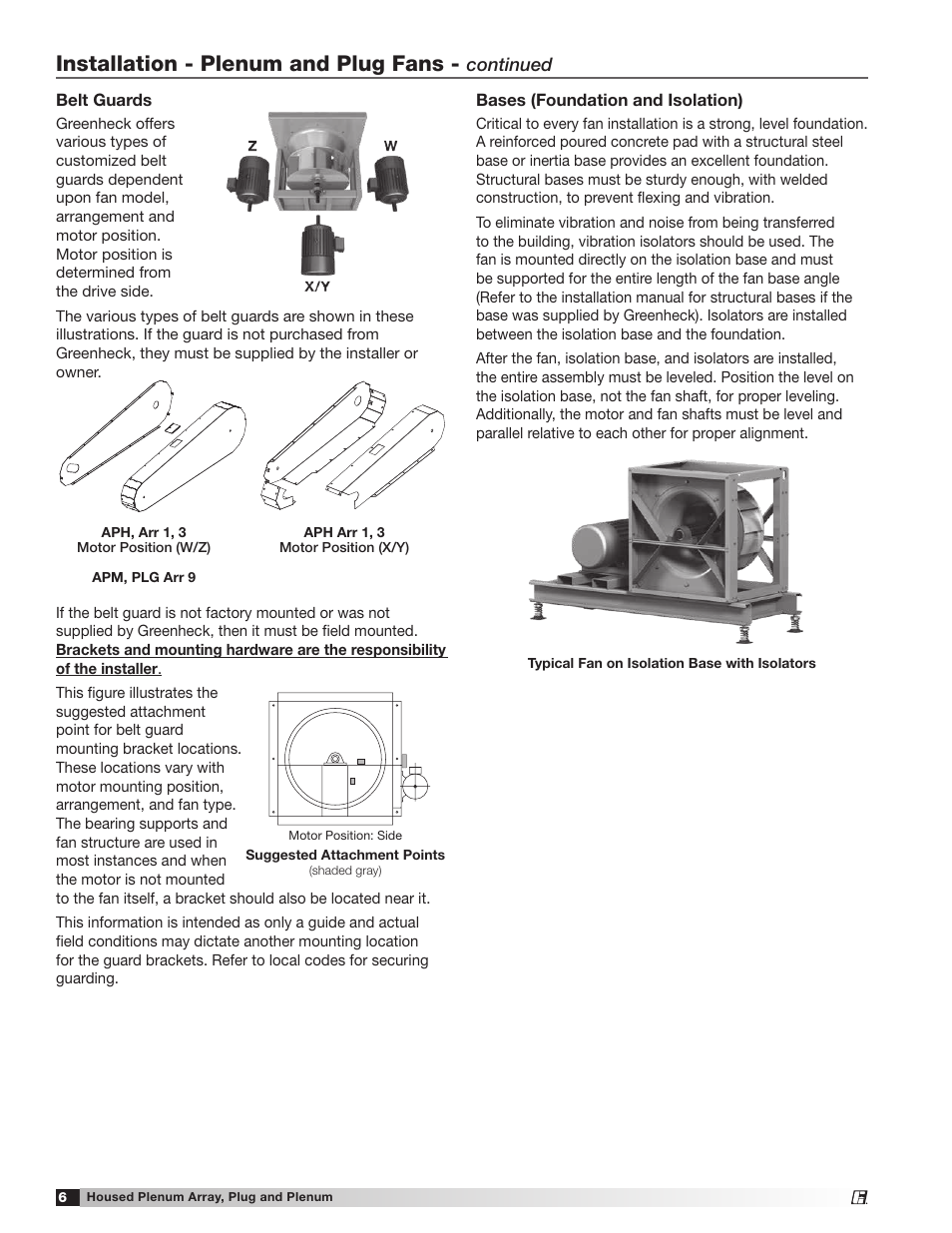 Installation - plenum and plug fans | Greenheck Housed Plenum Array , Plug and Plenum Fans (475405) User Manual | Page 6 / 16