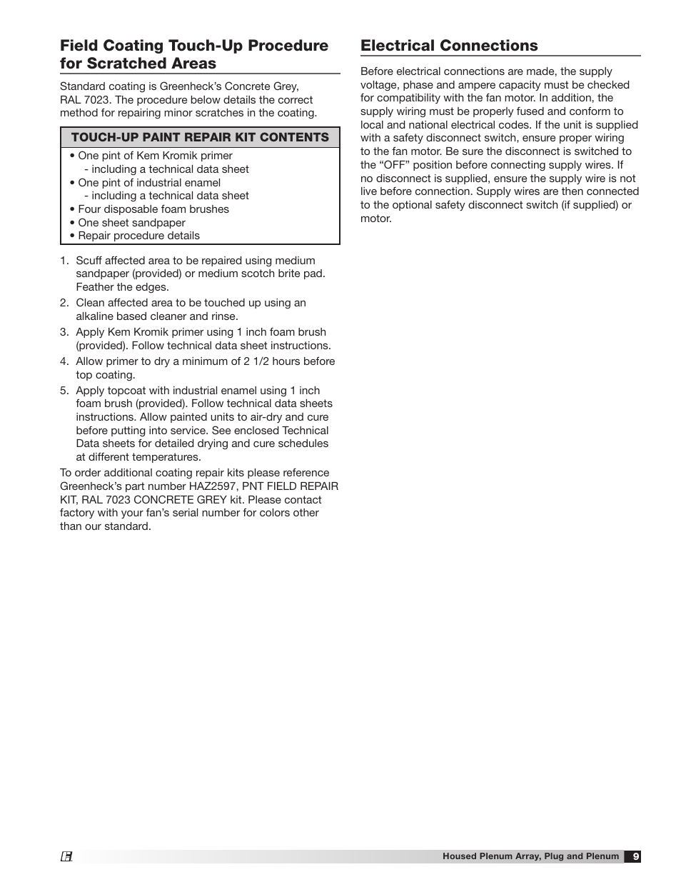 Electrical connections | Greenheck Housed Plenum Array , Plug and Plenum Fans (475405) User Manual | Page 9 / 16