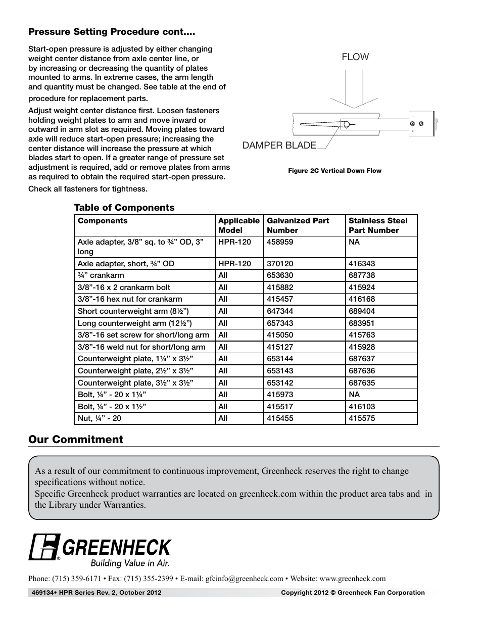 Our commitment, Flow damper blade | Greenheck HPR Series Adjustment on Pressure Relief Dampers (469134) User Manual | Page 2 / 2